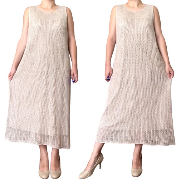 Eileen Fisher Dresses & Skirts - Eileen Fisher 100% Silk Crochet Sheath Sleeveless Midi Dress | Large
